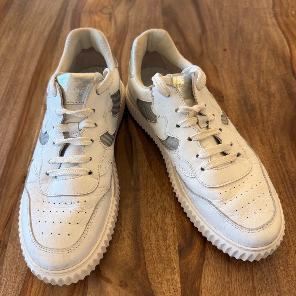 Voile Blanche White Leather Silver Metallic Chunky Platform Sneakers Size 40